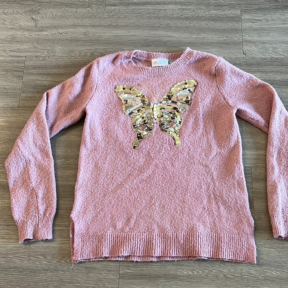 Y2K Pink Sequined Butterly Sweater